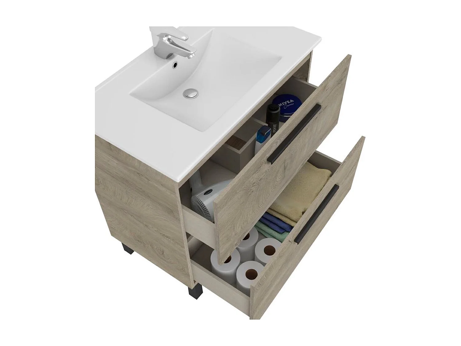 Mueble de baño con espejo y lavabo Air 2 cajones roble Alaska