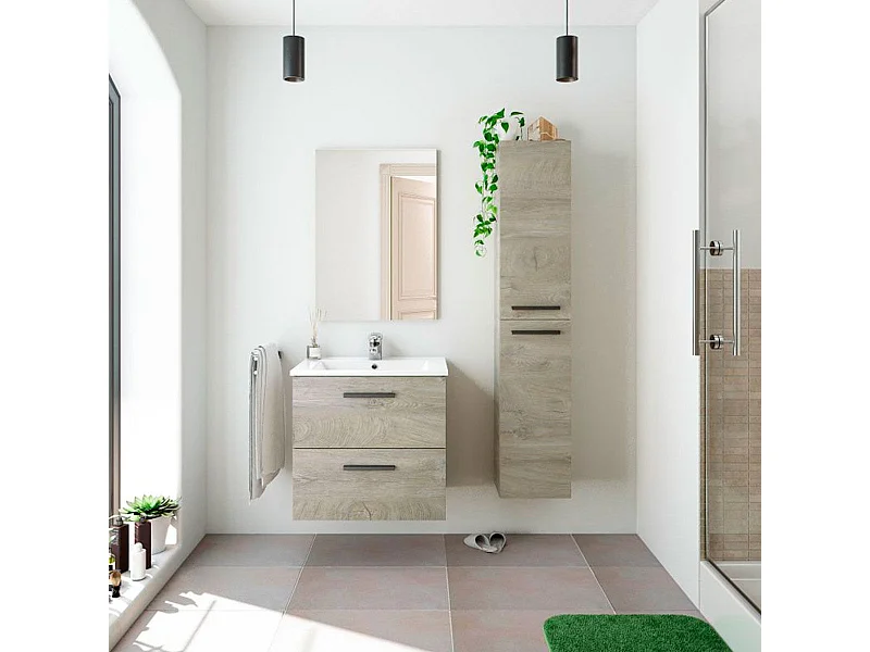 Mueble de baño con espejo y lavabo Air 2 cajones roble Alaska
