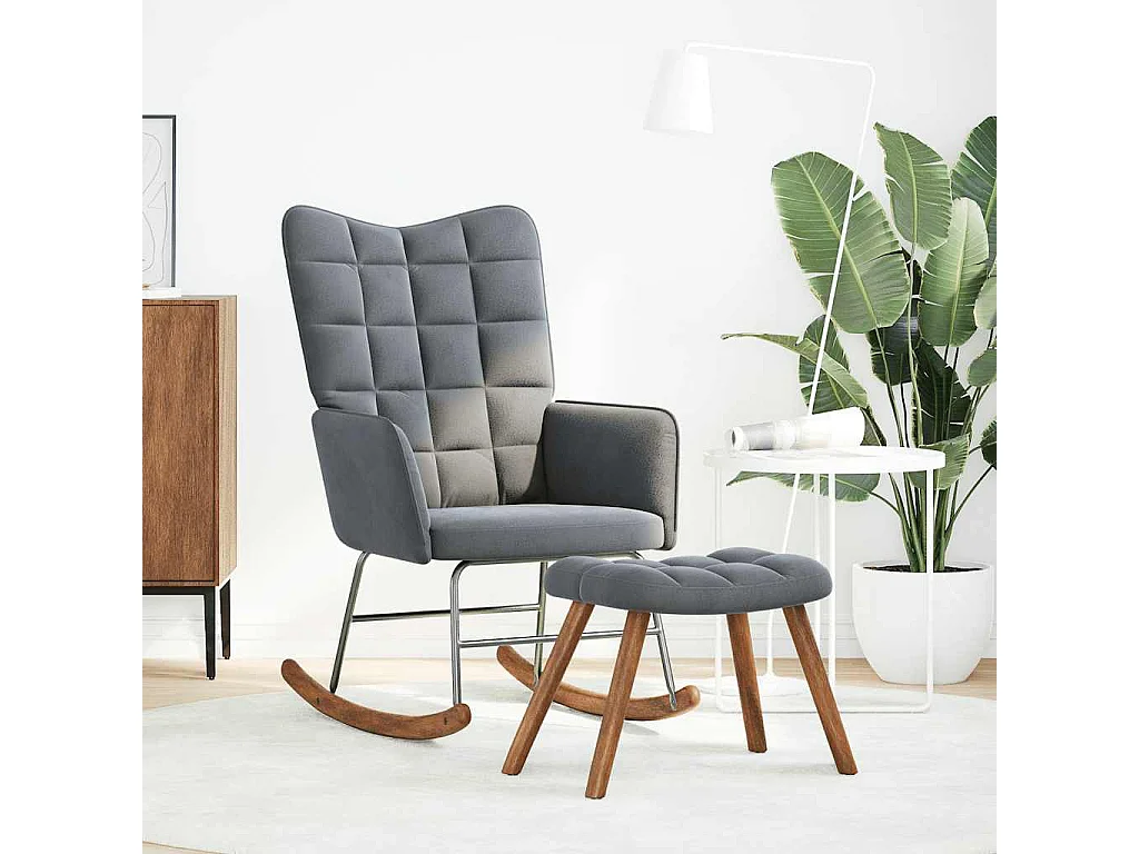 Schaukelstuhl mit Hocker Dunkelgrau Samt