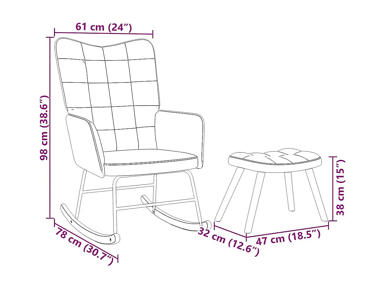 Schaukelstuhl mit Hocker Dunkelgrau Samt