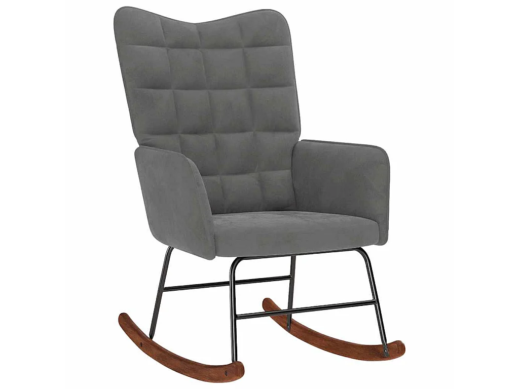Chaise à bascule avec tabouret en velours gris foncé