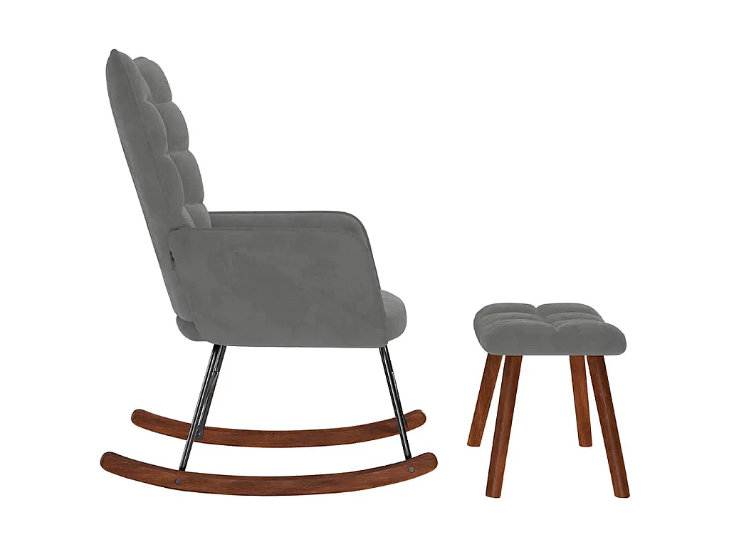 Chaise à bascule avec tabouret en velours gris foncé