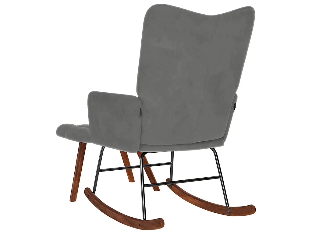 Chaise à bascule avec tabouret en velours gris foncé