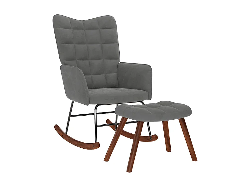 Schaukelstuhl mit Hocker Dunkelgrau Samt