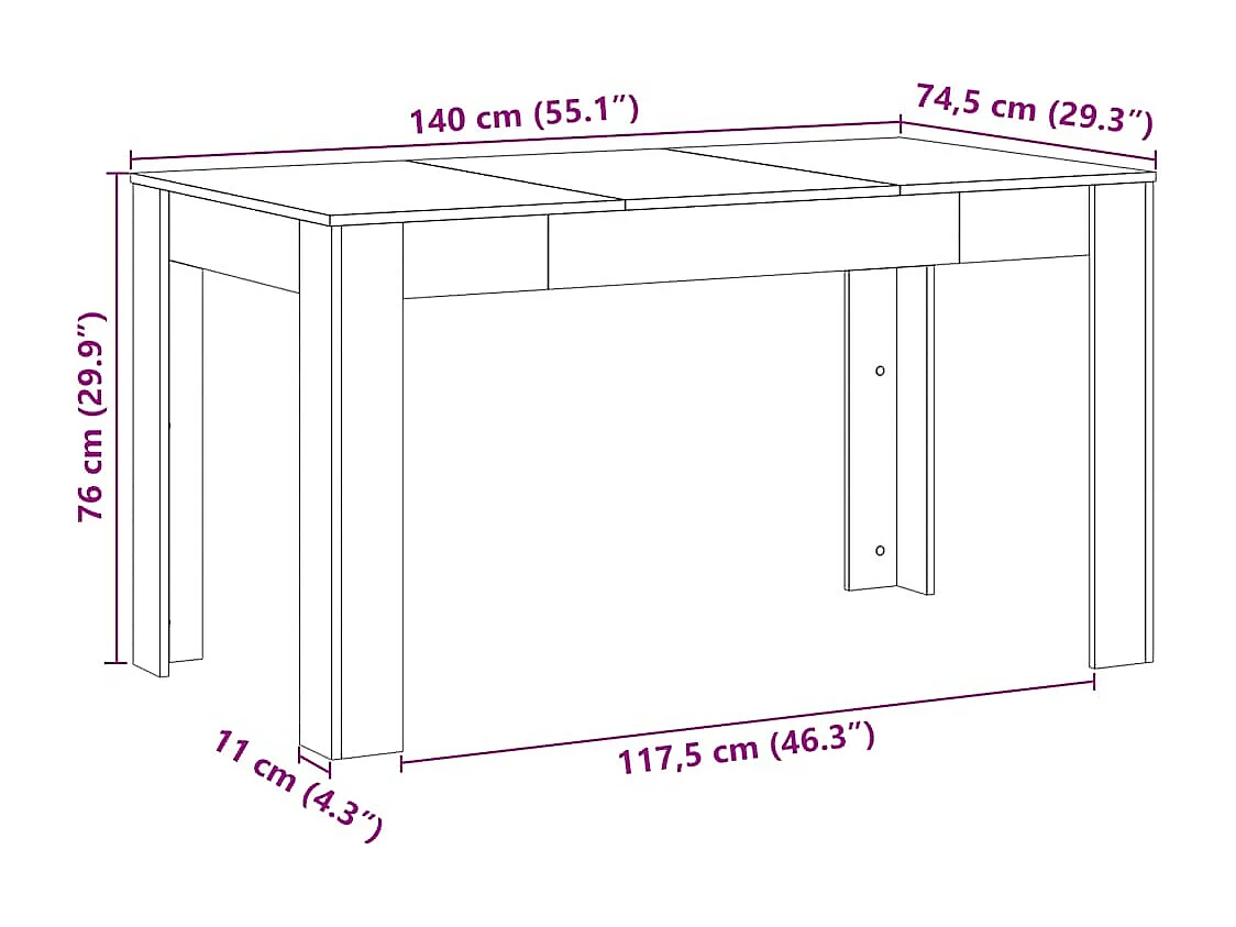 Table à manger chêne artisanal 140x74,5x76 cm bois d'ingénierie