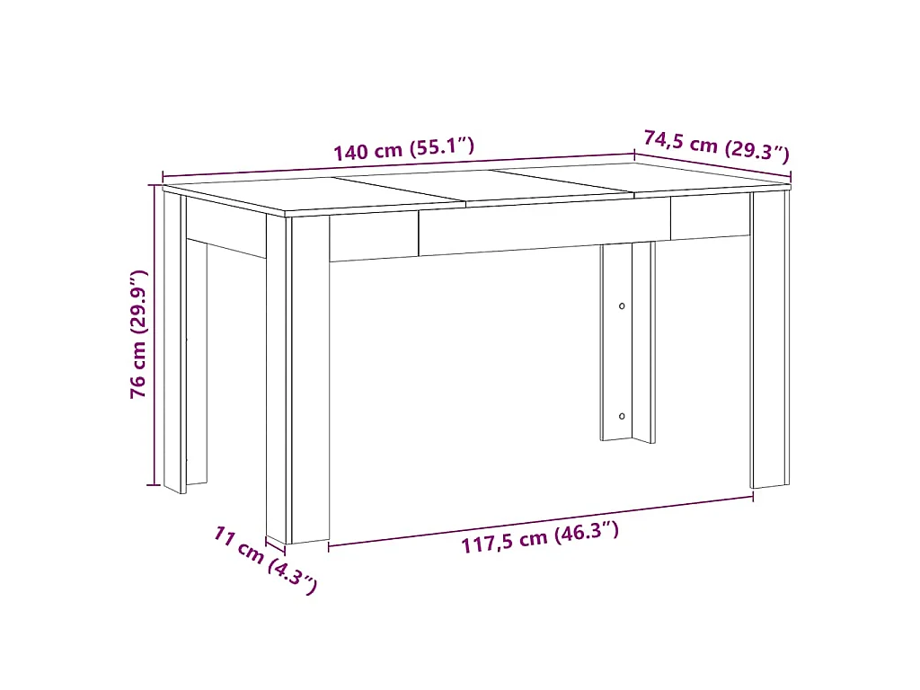 Table à manger chêne artisanal 140x74,5x76 cm bois d'ingénierie