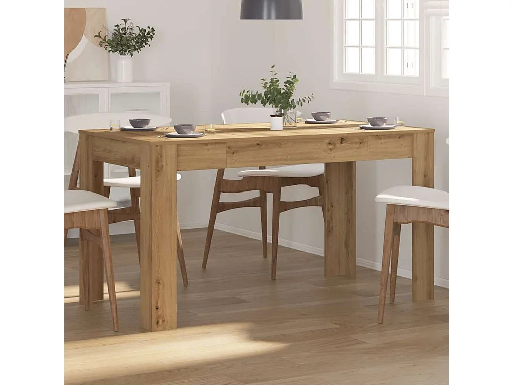 Eettafel 140x74,5x76 cm bewerkt hout artisanaal eikenkleurig