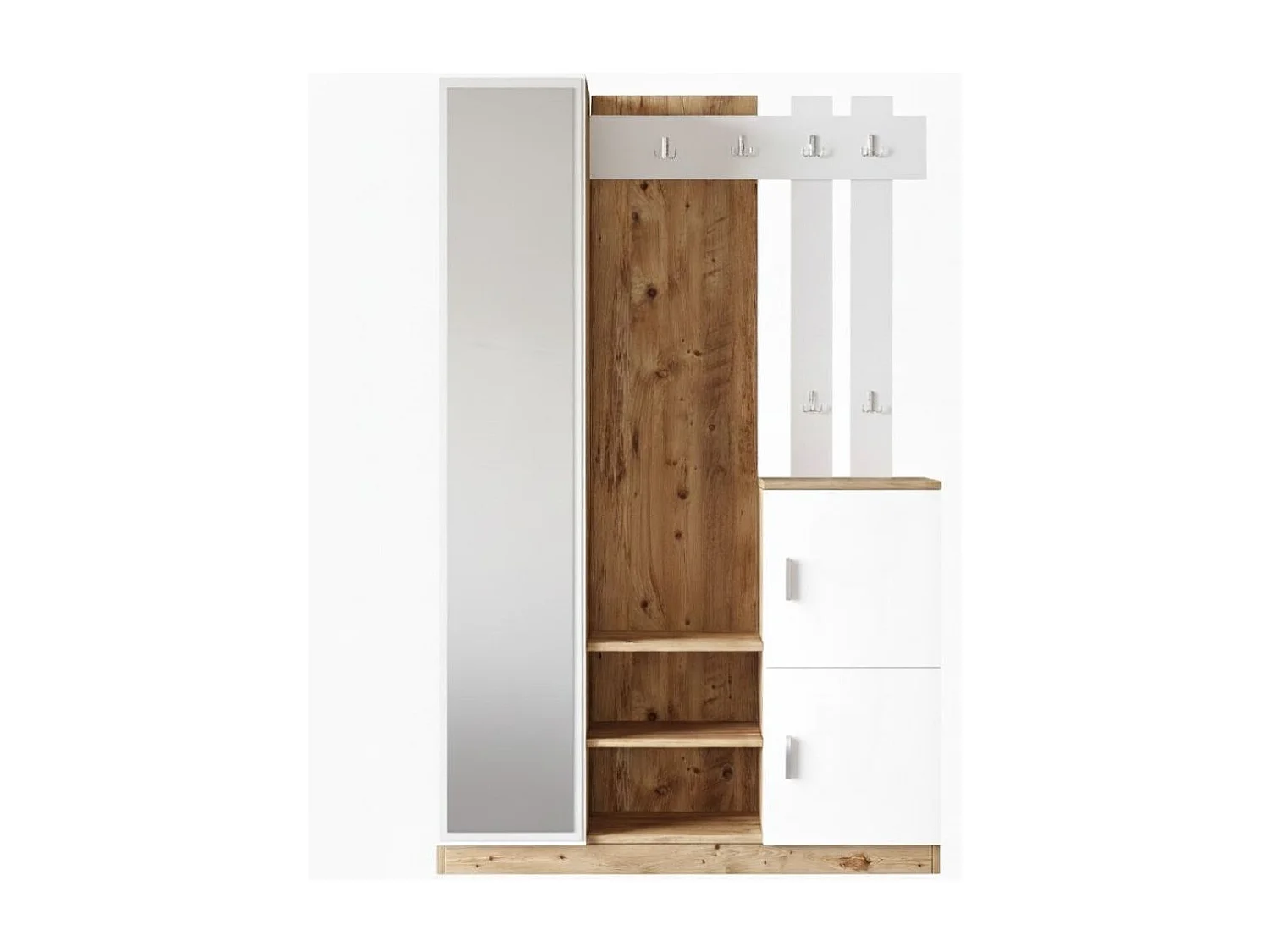 Zapatero Loreto espejo con 10 compartimentos y ganchos cambria/blanco 179,7x113,6x37,5 cm