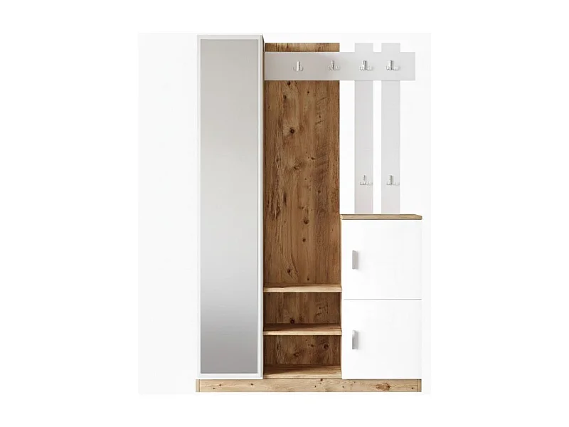 Zapatero Loreto espejo con 10 compartimentos y ganchos cambria/blanco 179,7x113,6x37,5 cm