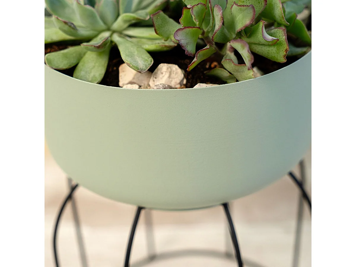 Macetero MOA Vinthera base alta acero verde claro Ø20x30 cm