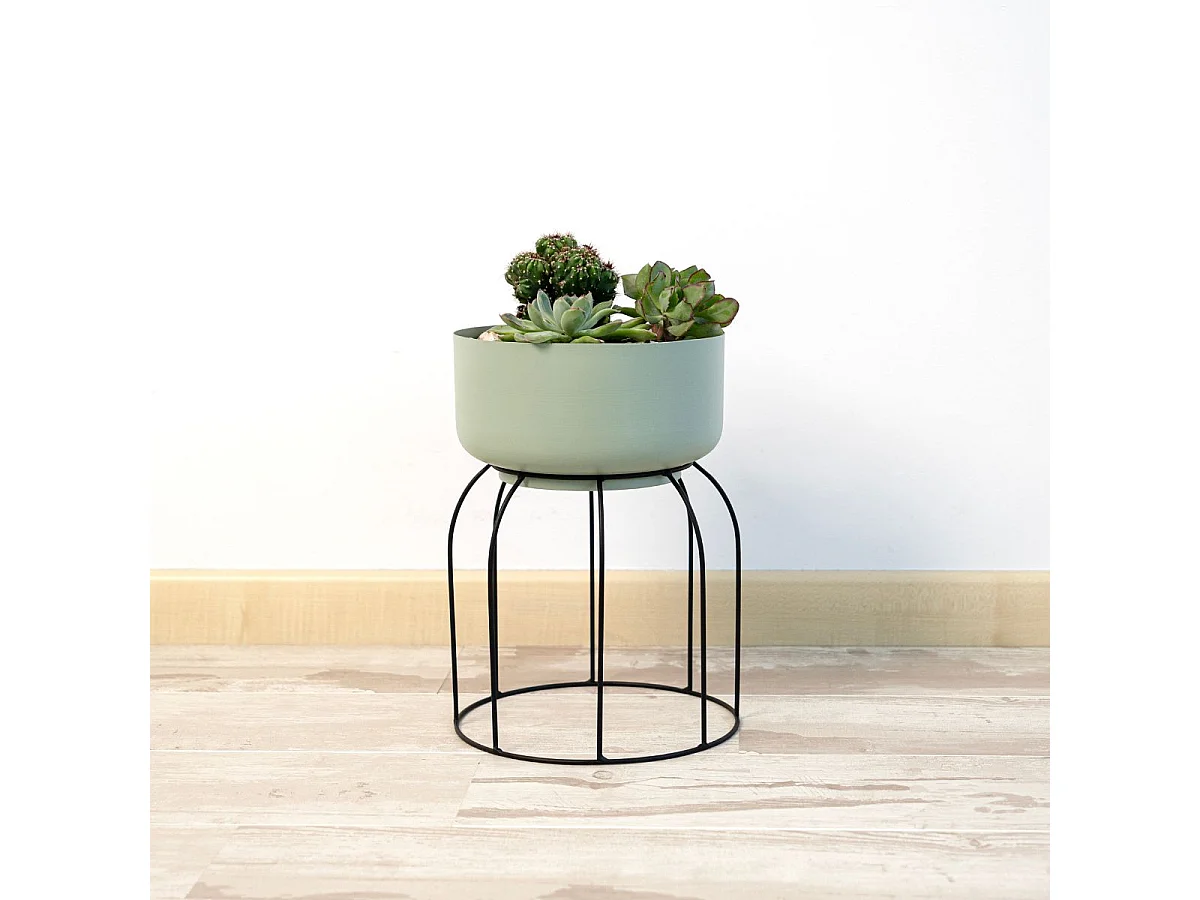 Macetero MOA Vinthera base alta acero verde claro Ø20x30 cm