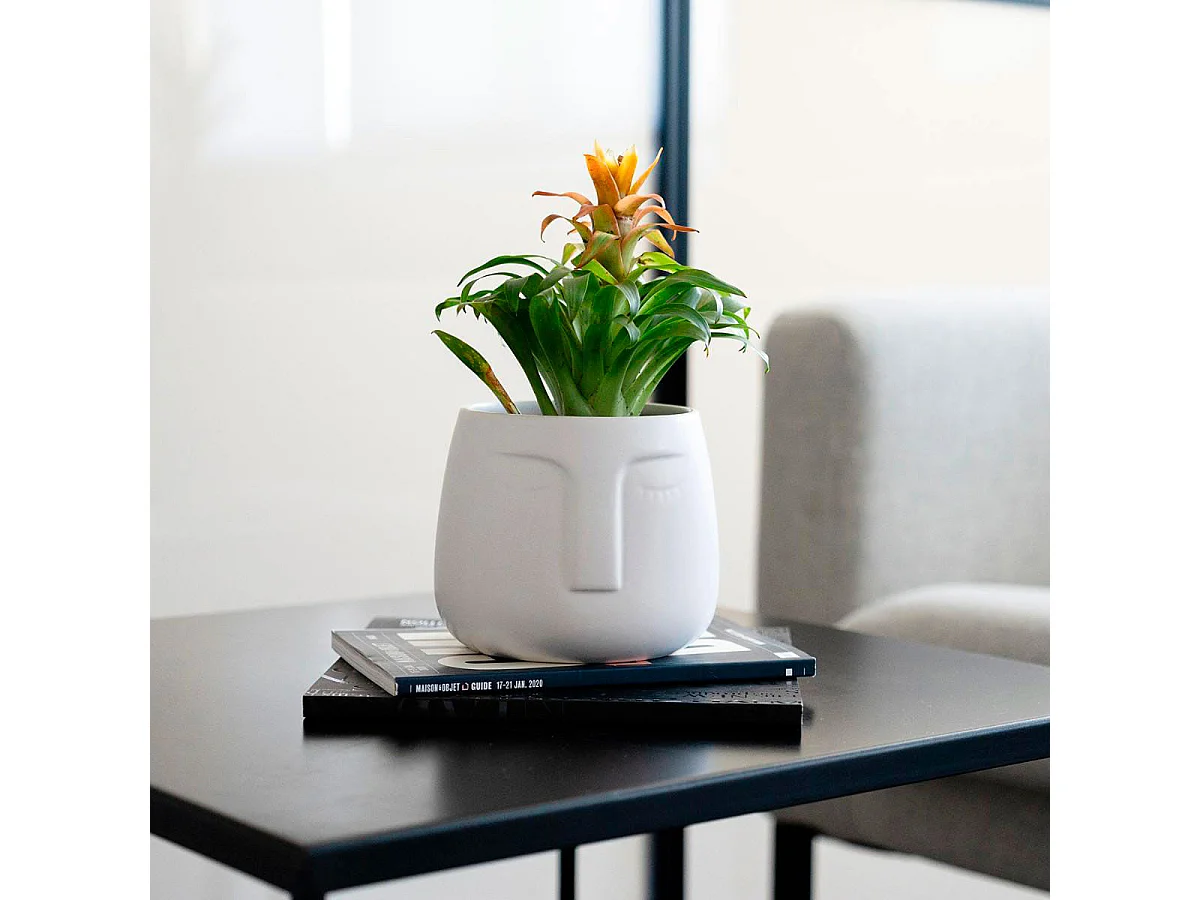 Macetero MOA Vinthera diseño de cara blanco ø10,5x10,5 cm