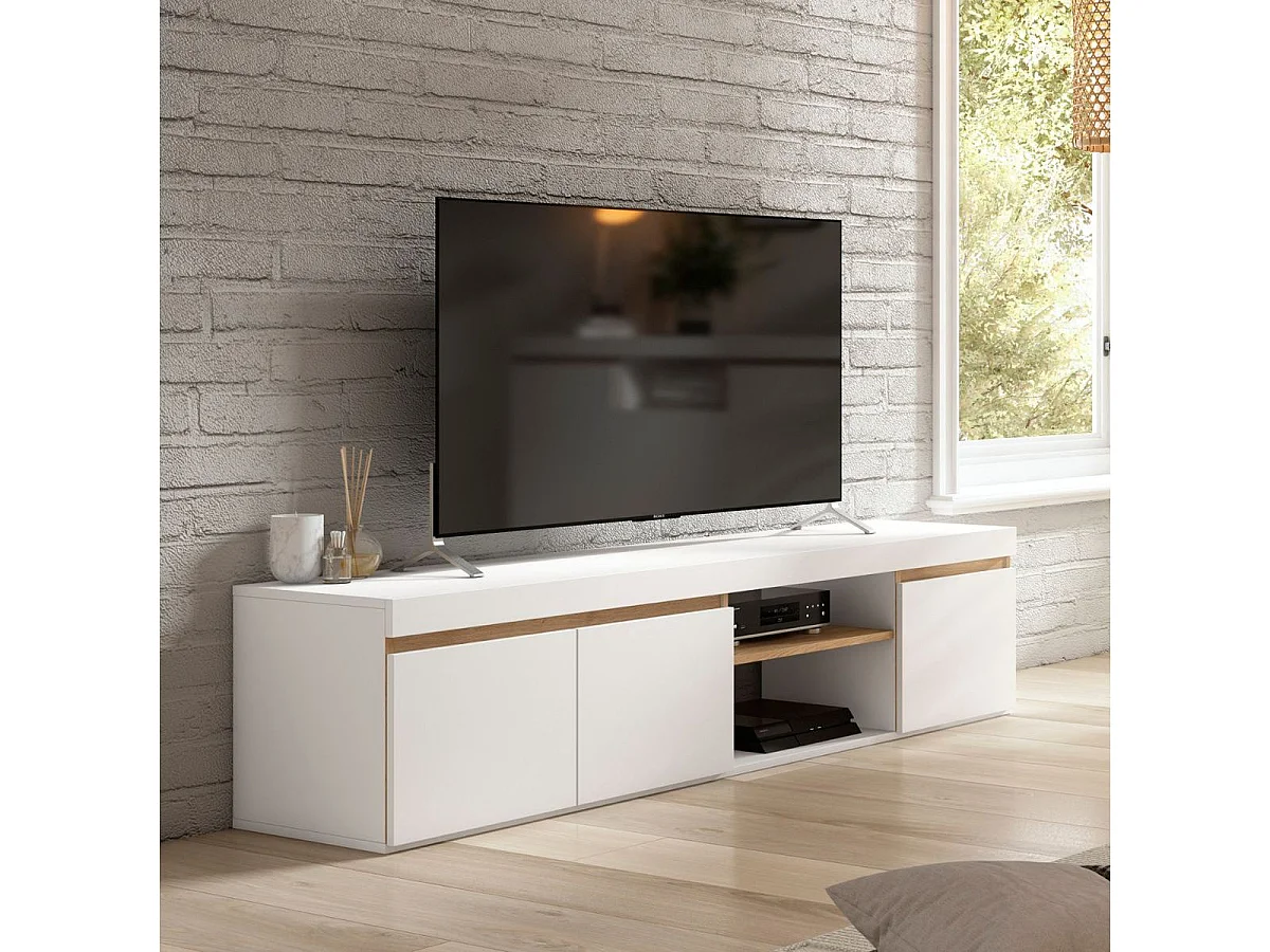 Mueble de TV Elis 3 puertas + 2 compartimentos blanco/natural 40,5x160x39,6 cm