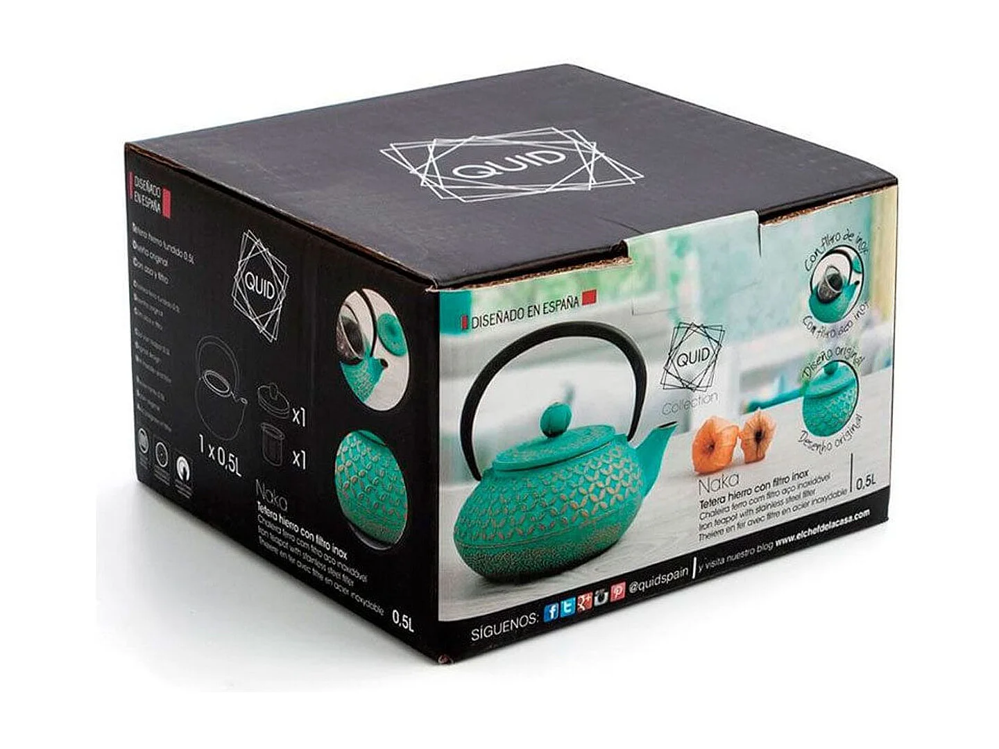 Tetera Naka Quid con filtro 0,5L turquesa/dorado Ø15x10 cm