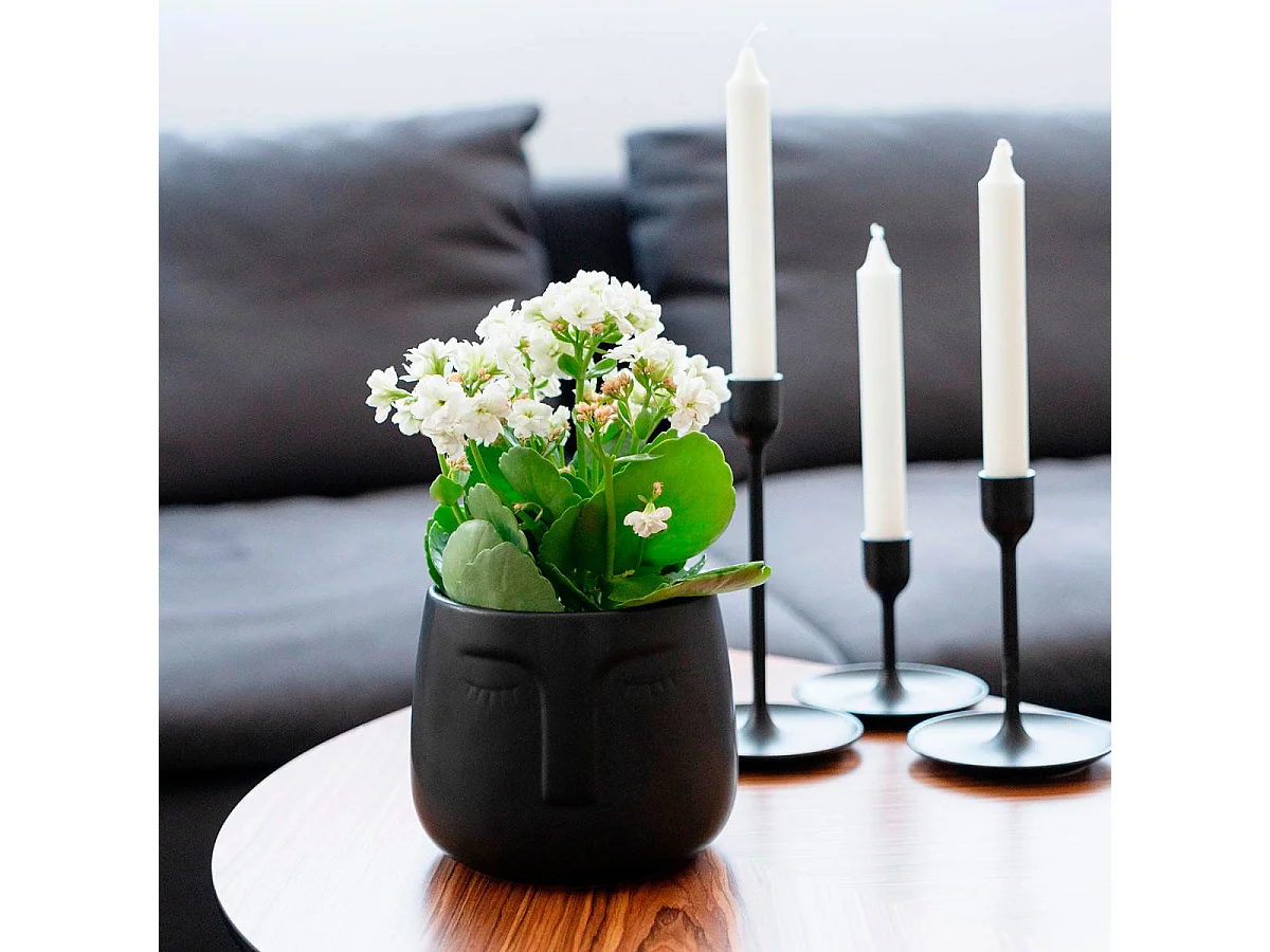 Macetero MOA Vinthera diseño de cara negro ø13,5x13 cm