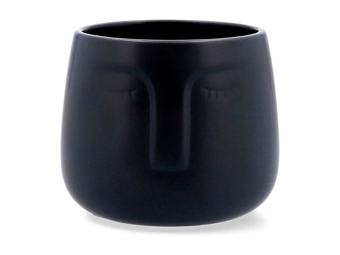 Macetero MOA Vinthera diseño de cara negro ø13,5x13 cm