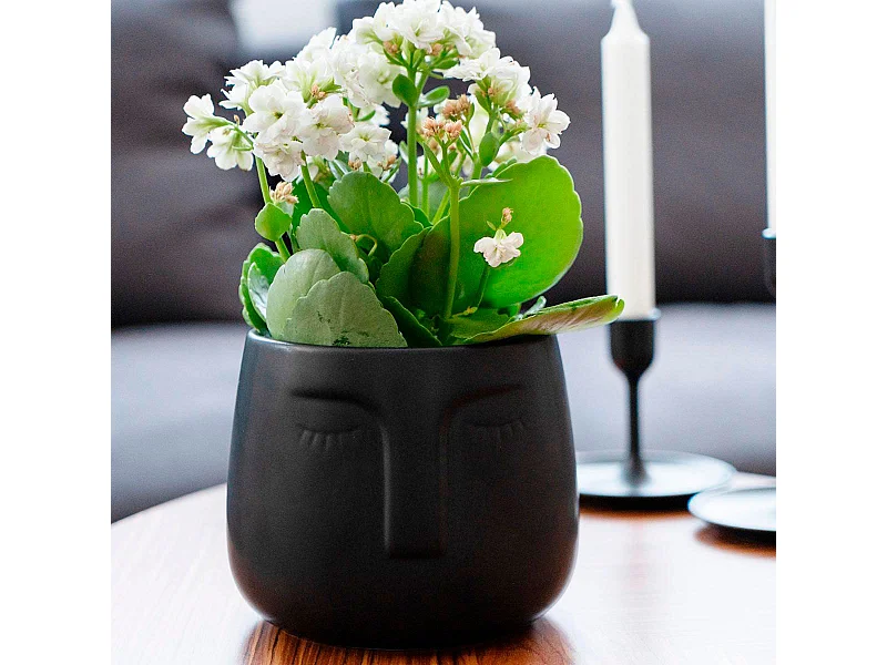 Macetero MOA Vinthera diseño de cara negro ø13,5x13 cm