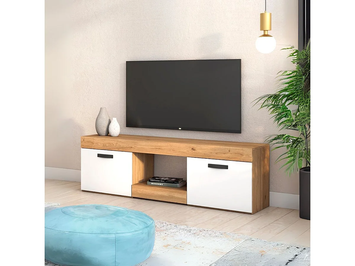 Mueble de TV Argos 2 puertas + compartimento blanco/natural 49x150x39,6 cm
