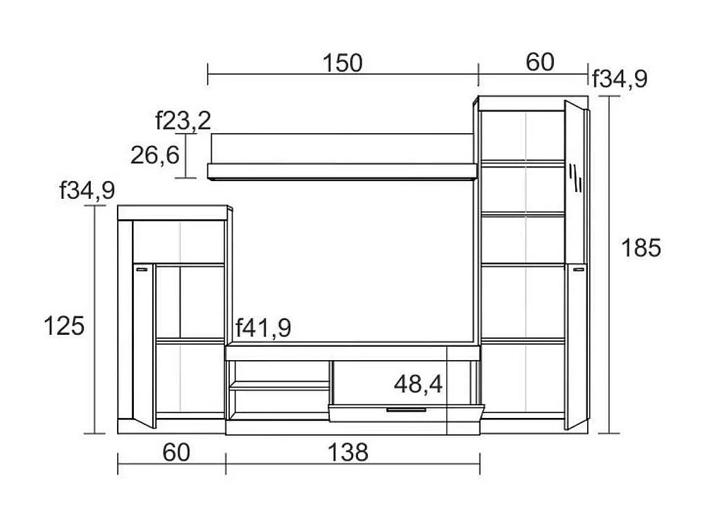 Composición de salón Escena 258 cm natural/pizarra