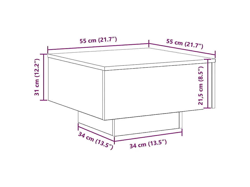 Table basse Chêne artisanal 55 x 55 x 31 cm