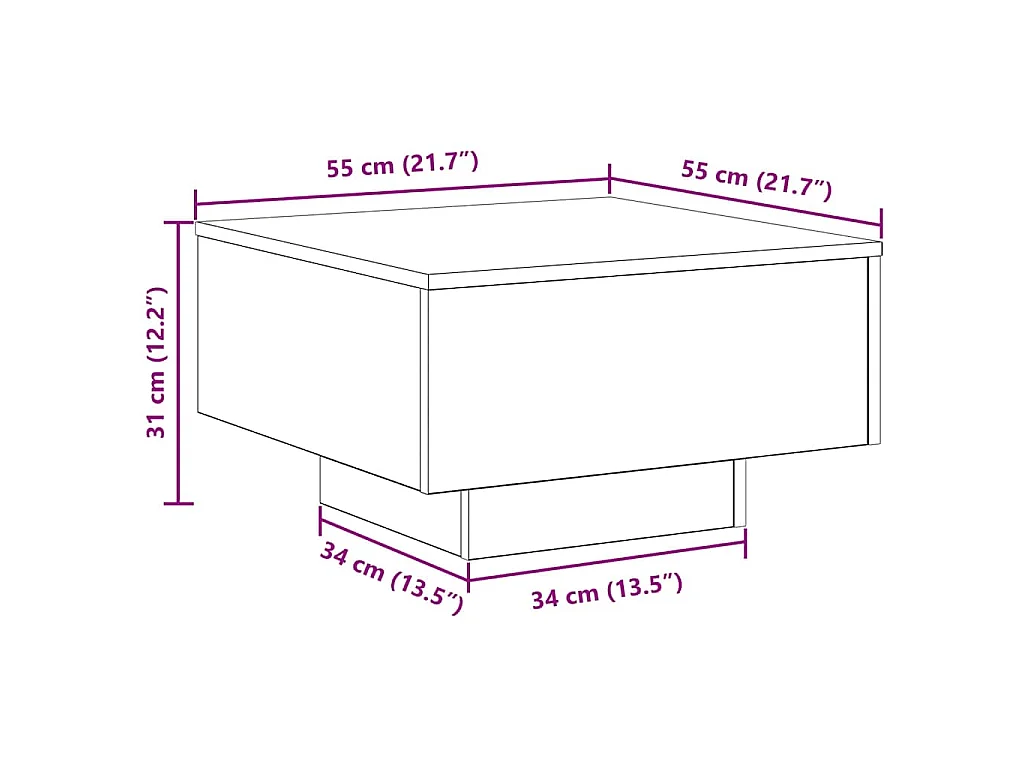 Table basse Chêne artisanal 55 x 55 x 31 cm