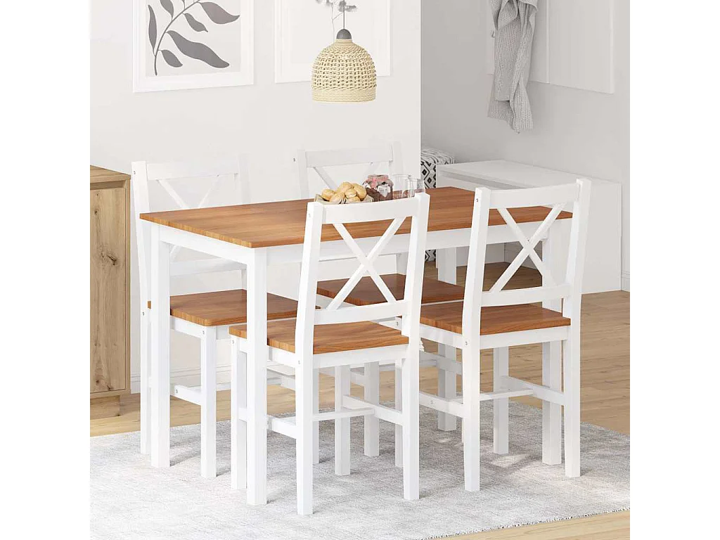 Ensemble de salle à manger 5 pcs Marron et blanc