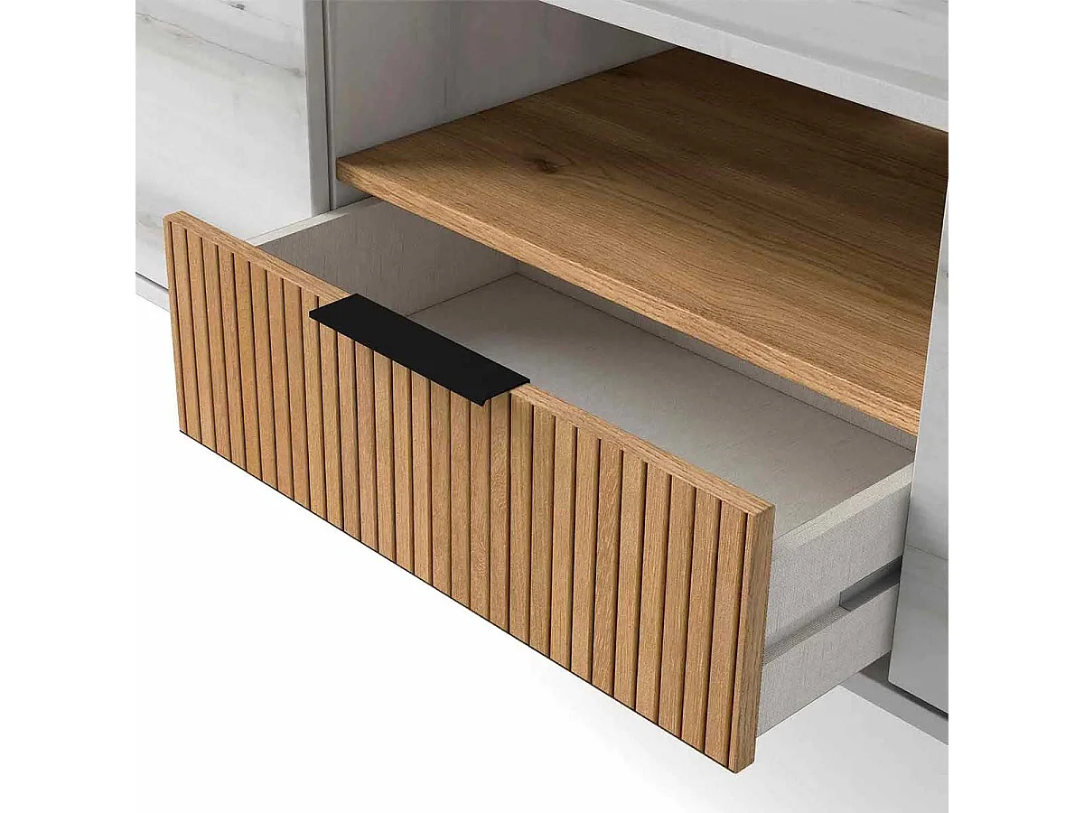 Mueble de TV Tokio 3 puertas + cajón rayado/natural 46,7x178x40 cm