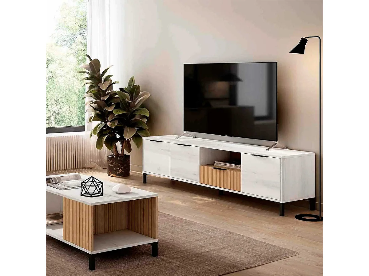 Mueble de TV Tokio 3 puertas + cajón rayado/natural 46,7x178x40 cm