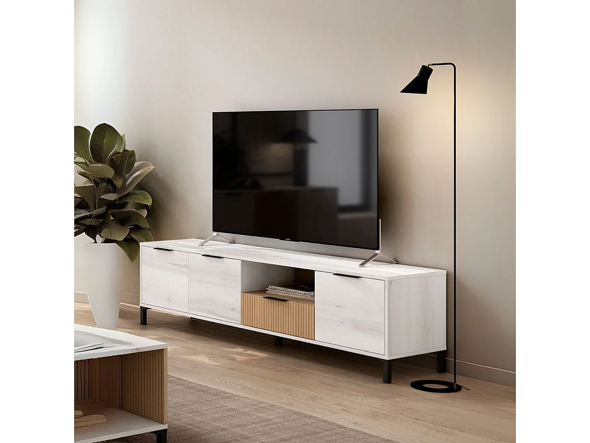 Mueble de TV Tokio 3 puertas + cajón rayado/natural 46,7x178x40 cm