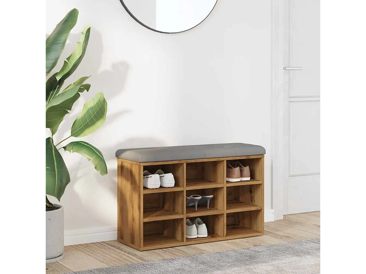 Banc à chaussures chêne artisanal 82x32x50 cm bois d'ingénierie