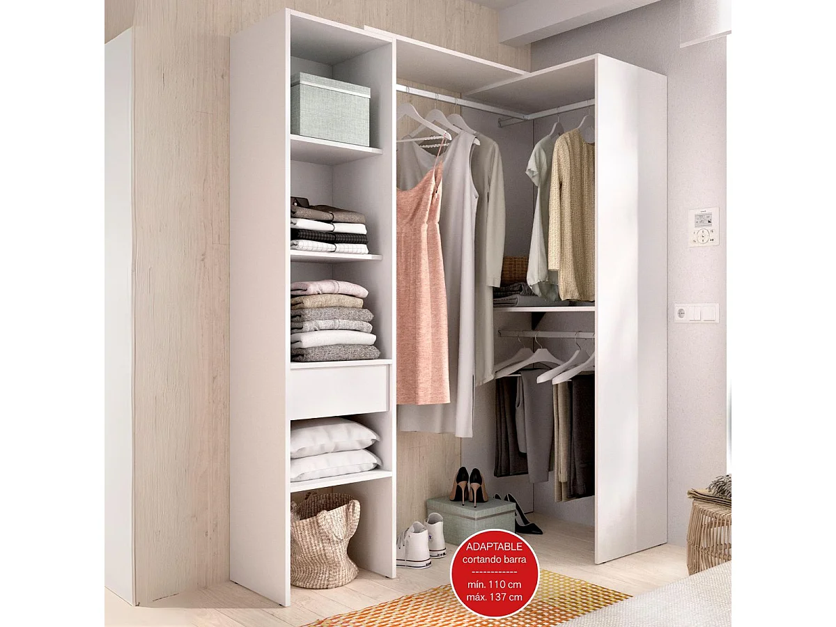 Armario vestidor Suit 3 barras + 1 columna + 1 cajón blanco