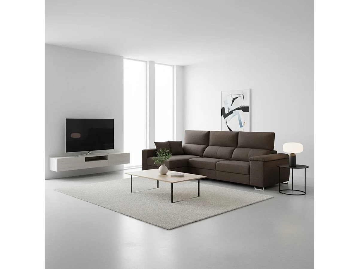 Sofá chaiselongue izquierda Sidney 3 plazas deslizante y reclinable tela Bergamo negro 285 cm