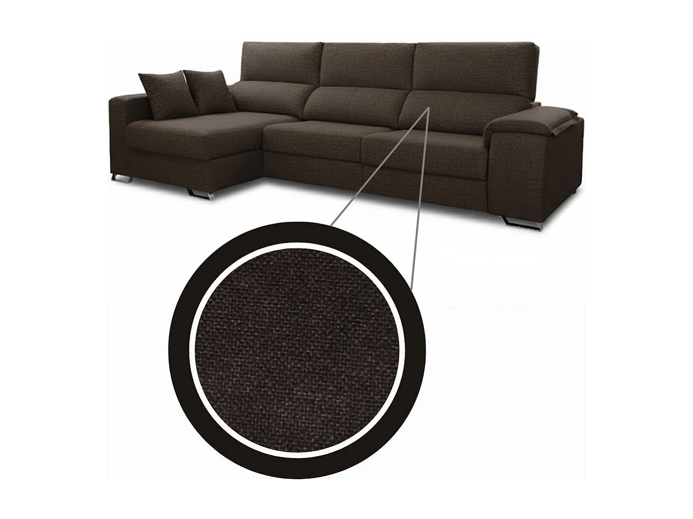 Sofá chaiselongue izquierda Sidney 3 plazas deslizante y reclinable tela Bergamo negro 285 cm
