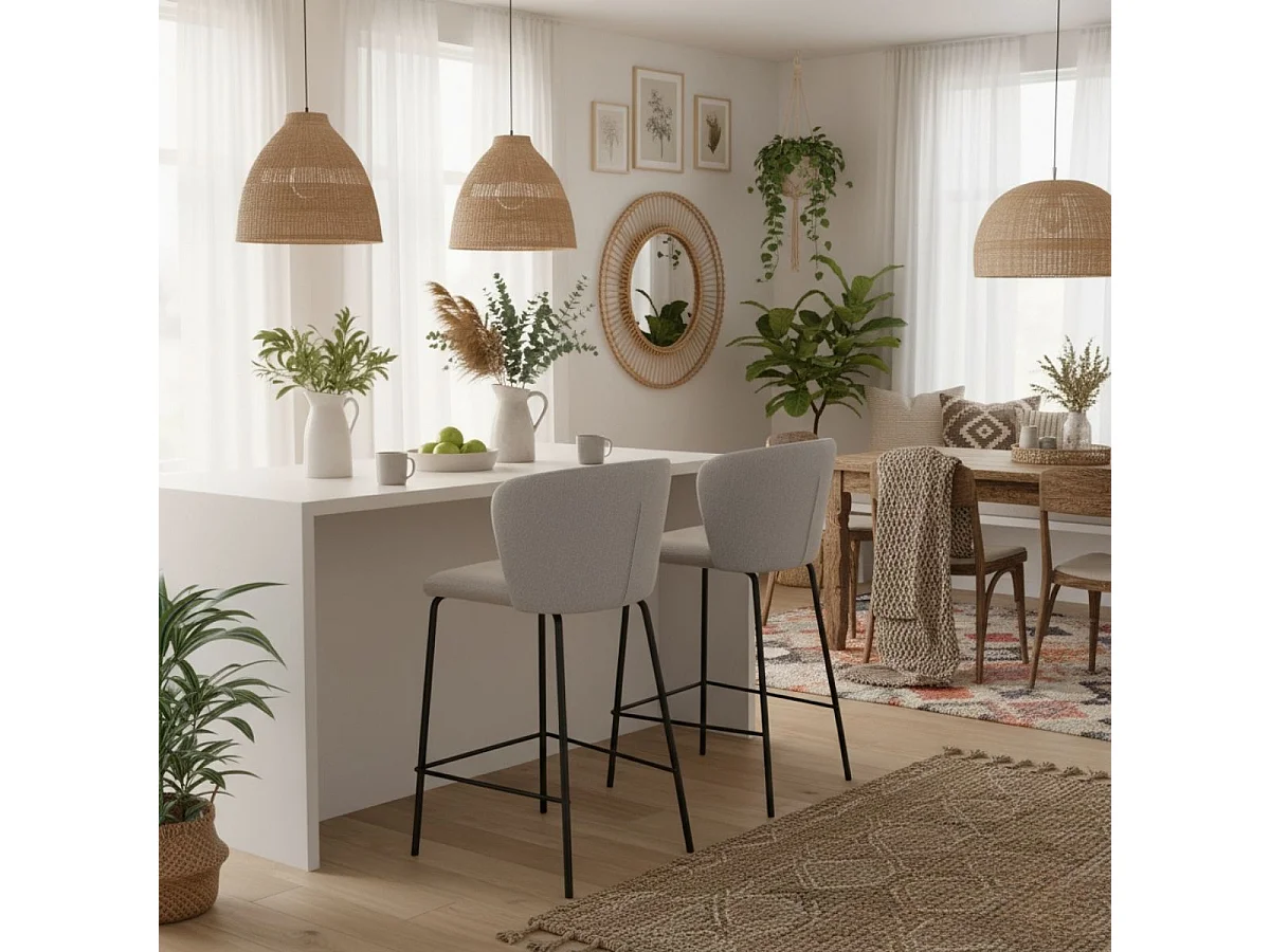 Pack de 2 taburetes Margot con respaldo curvo beige 93x53x50 cm Adec