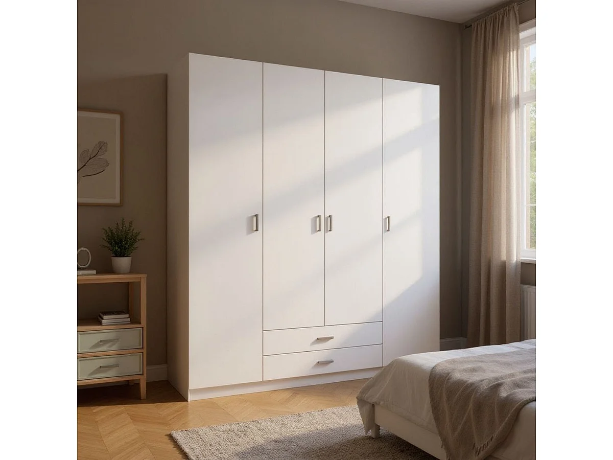 Armario Roma 4 puertas + 2 cajones blanco mate 215,5x198x52,6 cm