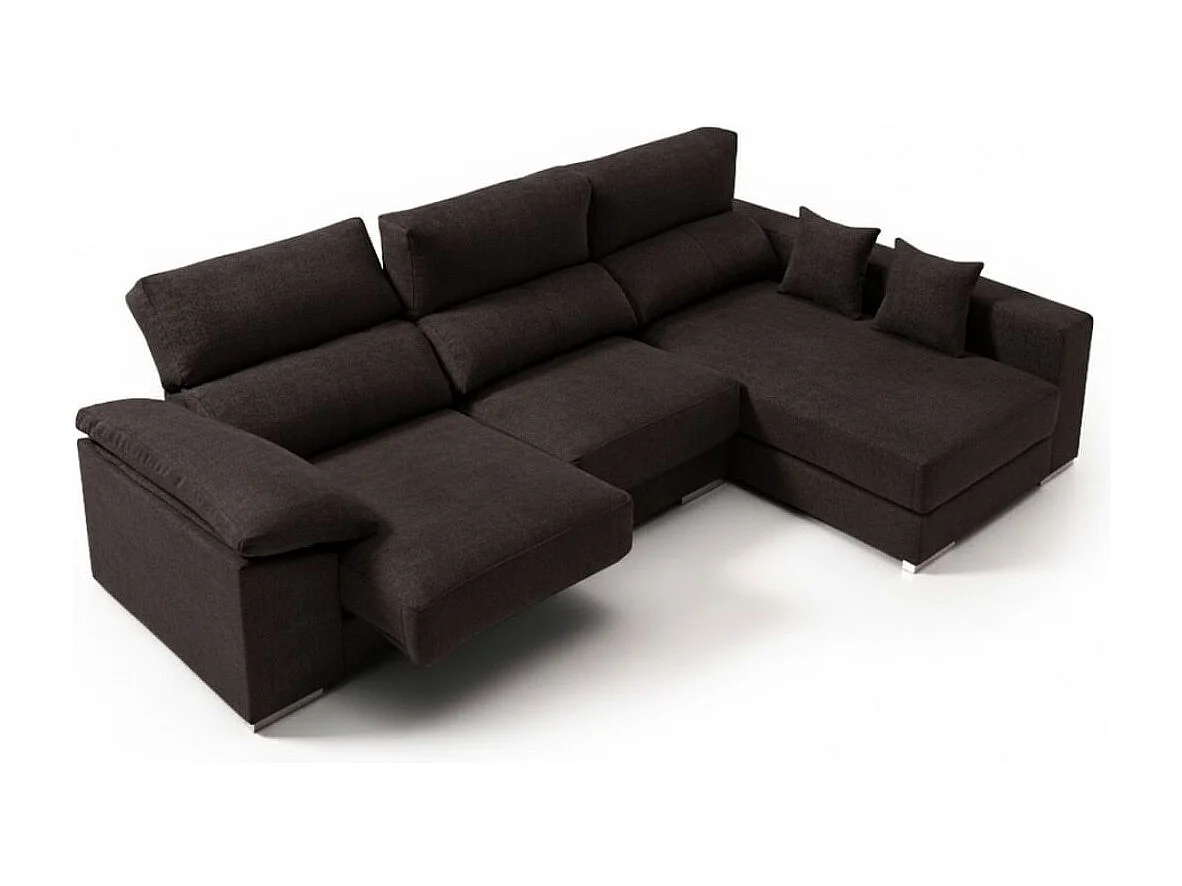 Sofá chaiselongue derecha Calgary 3 plazas deslizante y reclinable tela Bergamo negro 290 cm