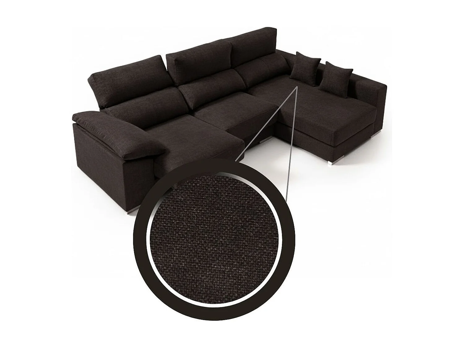 Sofá chaiselongue derecha Calgary 3 plazas deslizante y reclinable tela Bergamo negro 290 cm