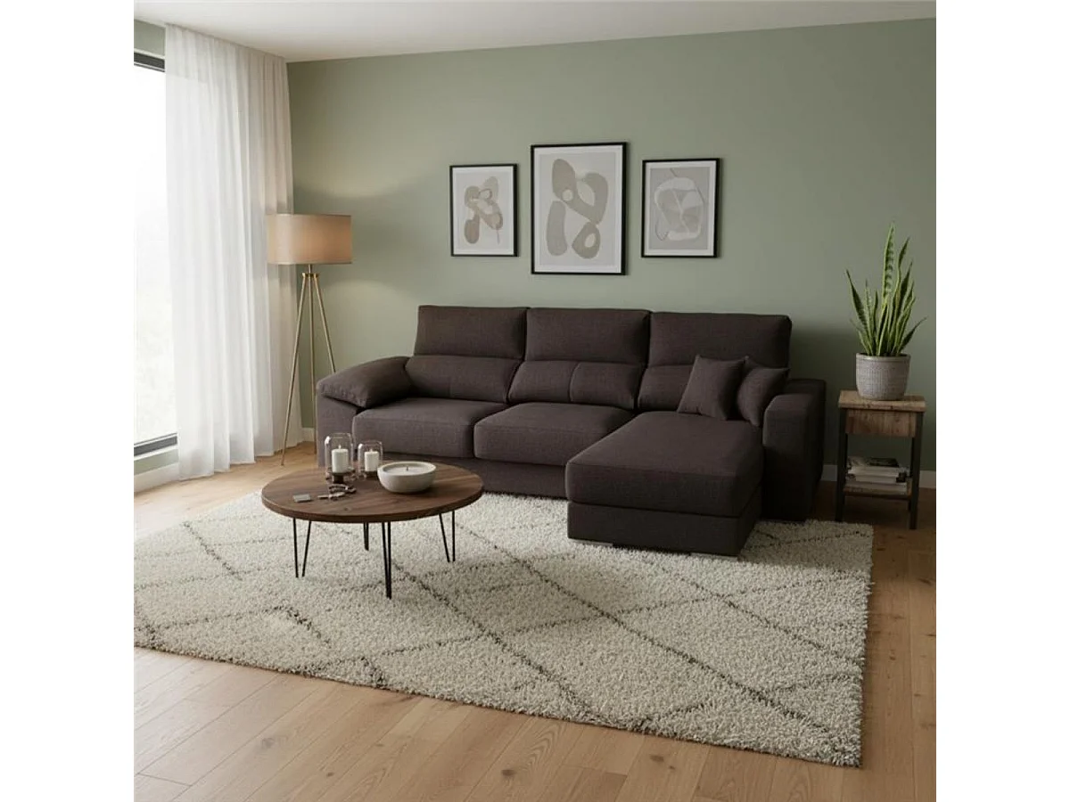 Sofá chaiselongue derecha Calgary 3 plazas deslizante y reclinable tela Bergamo negro 290 cm