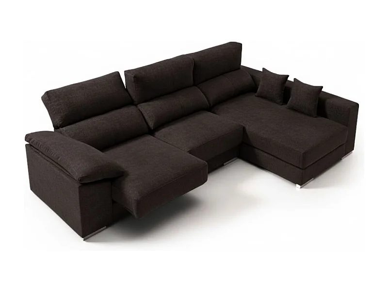 Sofá chaiselongue derecha Calgary 3 plazas deslizante y reclinable tela Bergamo negro 290 cm