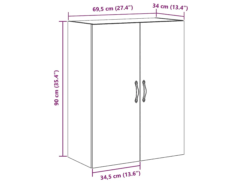 Wandkast 69,5x34x90 cm bewerkt hout artisanaal eikenkleurig