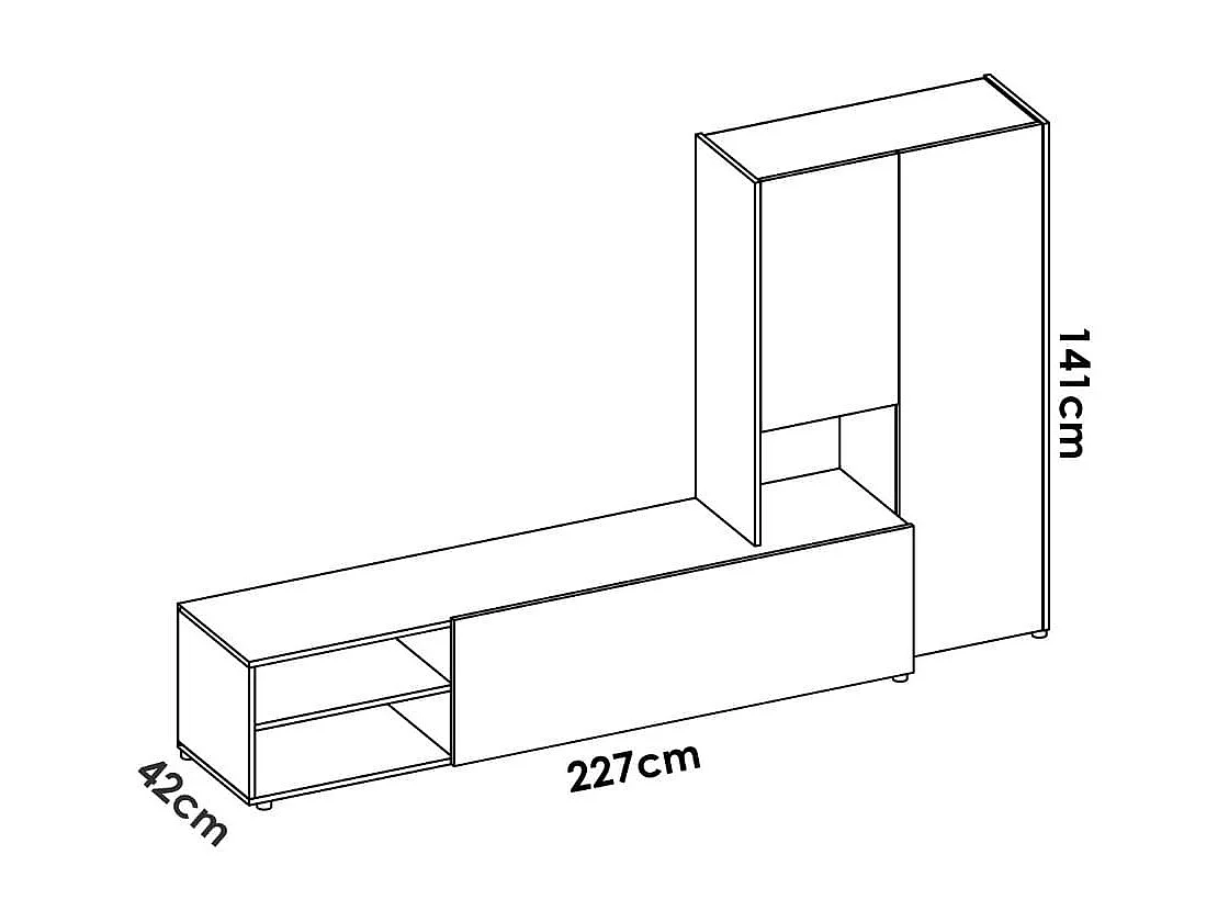 Composición de salón Kei mueble bajo + módulo lateral blanco/natural 227 cm