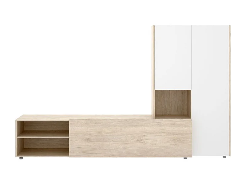 Composición de salón Kei mueble bajo + módulo lateral blanco/natural 227 cm