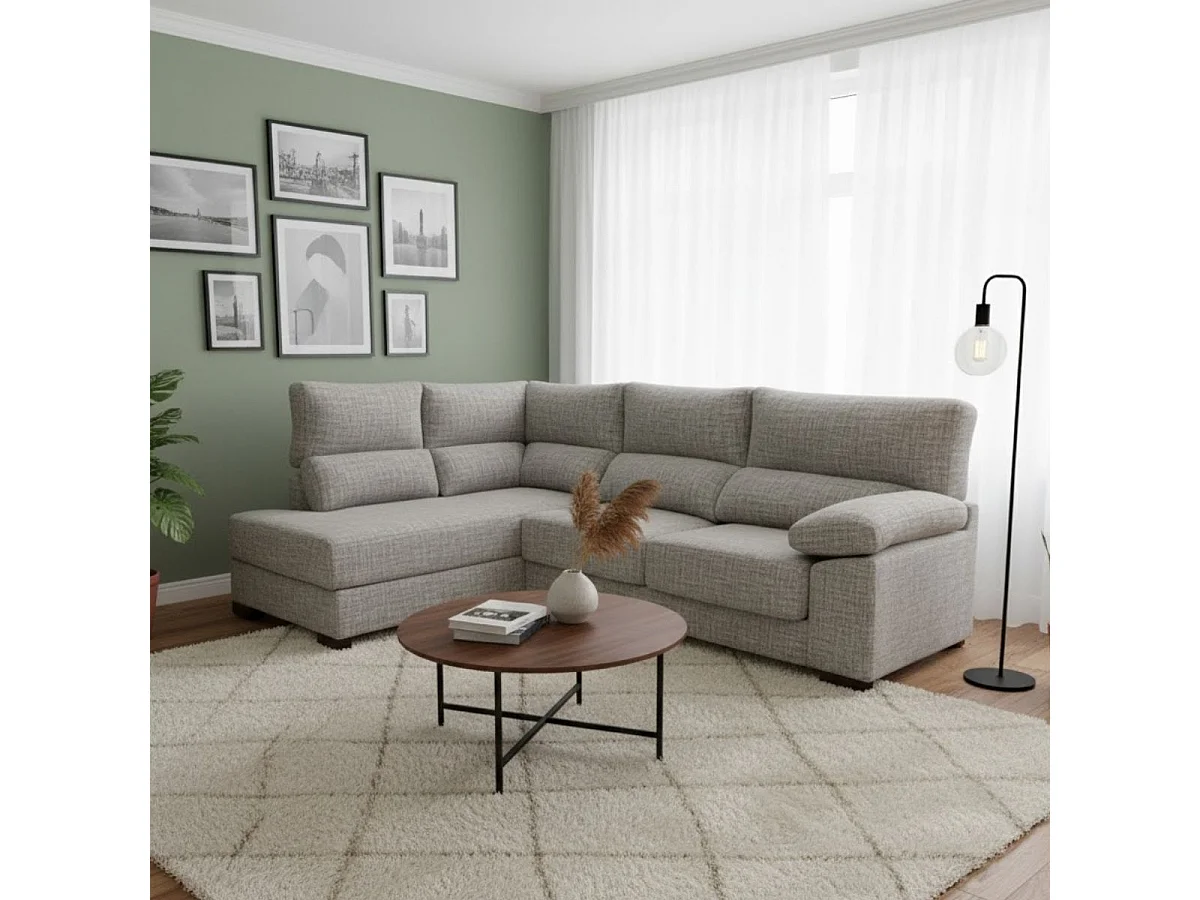 Sofá chaiselongue Meridien 3 plazas deslizante + reclinable tela Ópera gris claro izquierda 100x282x195 cm