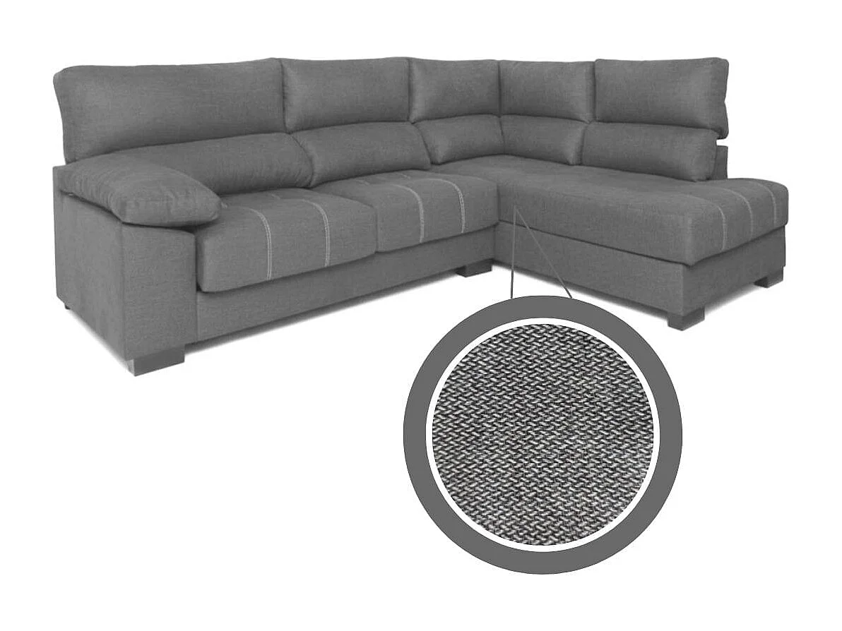 Sofá chaiselongue Meridien 3 plazas deslizante + reclinable tela Nevada derecha gris 100x282x195 cm