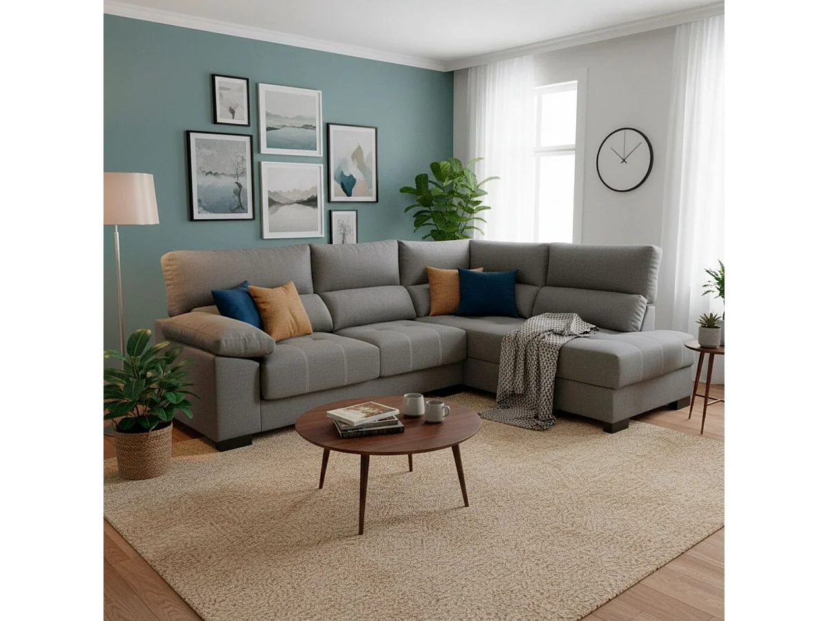 Sofá chaiselongue Meridien 3 plazas deslizante + reclinable tela Nevada derecha gris 100x282x195 cm