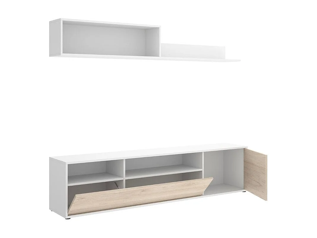 Composición de salón Bay mueble bajo + módulo superior blanco/natural 180 cm