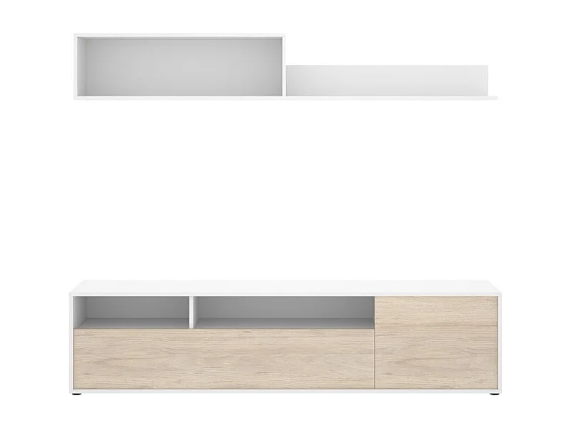Composición de salón Bay mueble bajo + módulo superior blanco/natural 180 cm