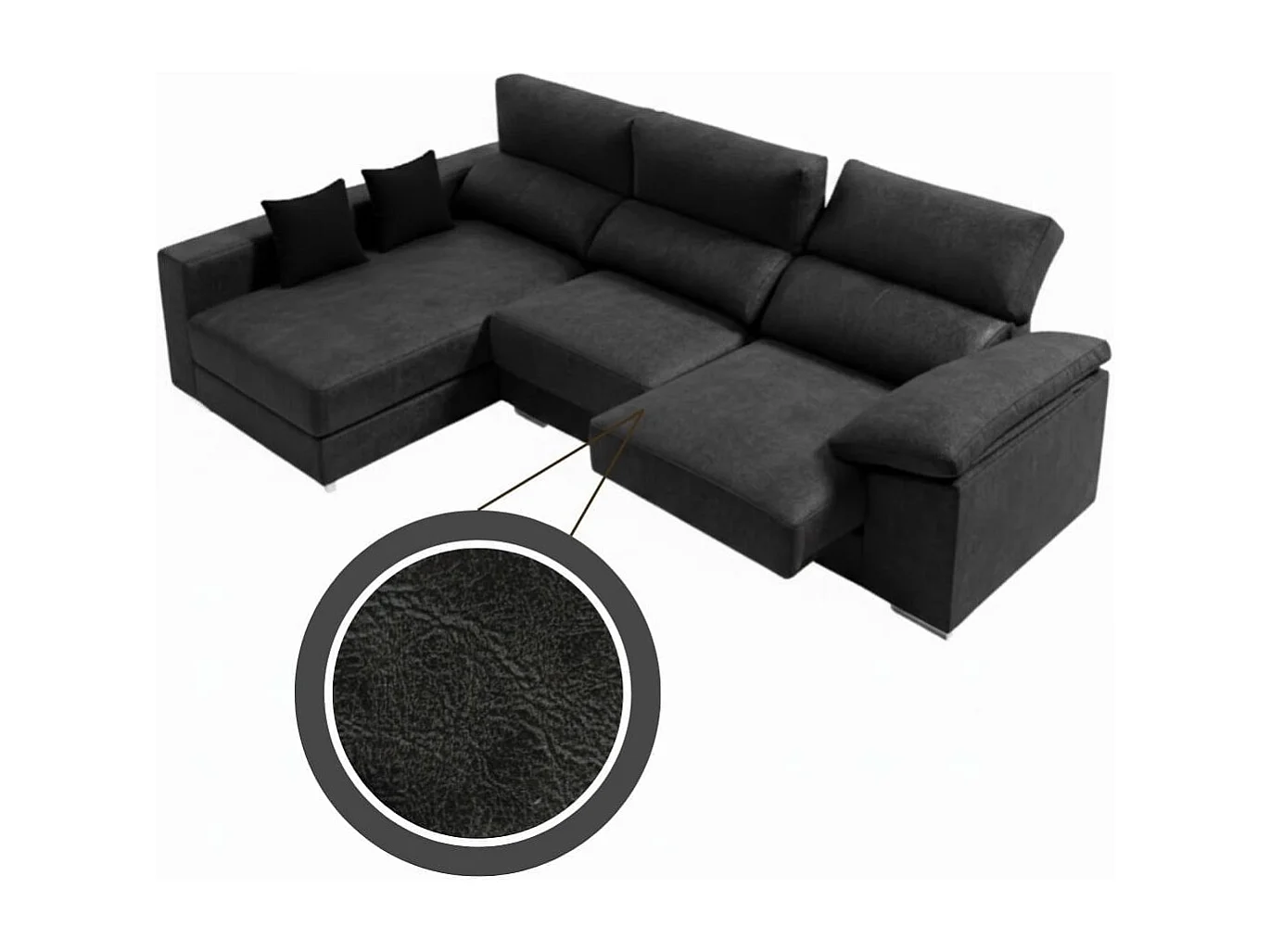 Sofá chaiselongue derecha Calgary 3 plazas deslizante y reclinable tela sorrento izquierda antracita 290 cm