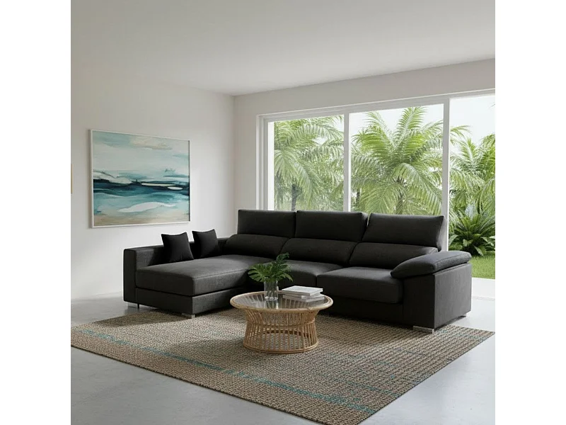 Sofá chaiselongue derecha Calgary 3 plazas deslizante y reclinable tela sorrento izquierda antracita 290 cm