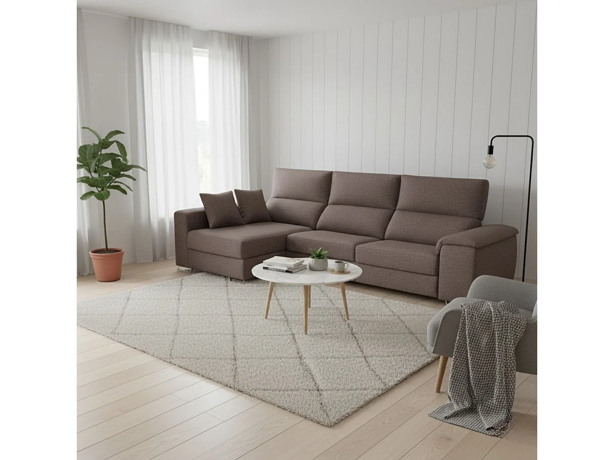 Sofá chaiselongue izquierda Sidney 3 plazas deslizante y reclinable tela Nevada gris oscuro 285 cm